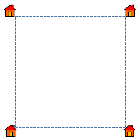 Shortest Route Between Four Houses at the Corners of a Square