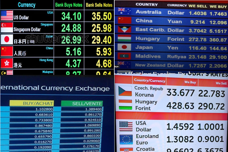 Currency exchange rate boards