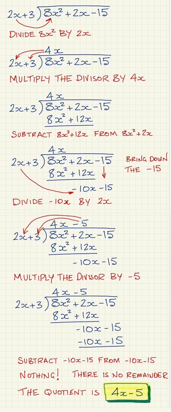 Algebraic long division example