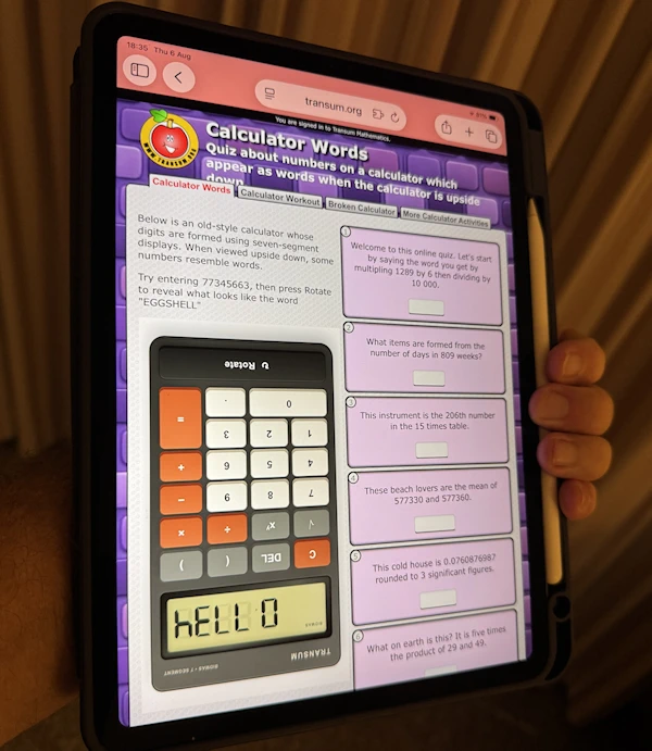 Calculator Words Activity