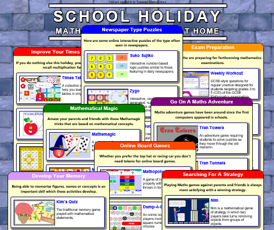 School Holiday Maths Activities