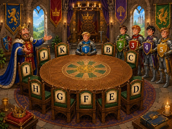 King Arthur and the knights around the circular table