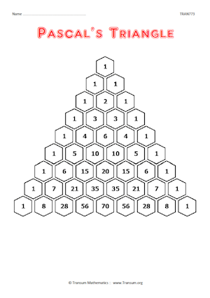 Pascal's Triangle Worksheet :: A Transum Worksheet